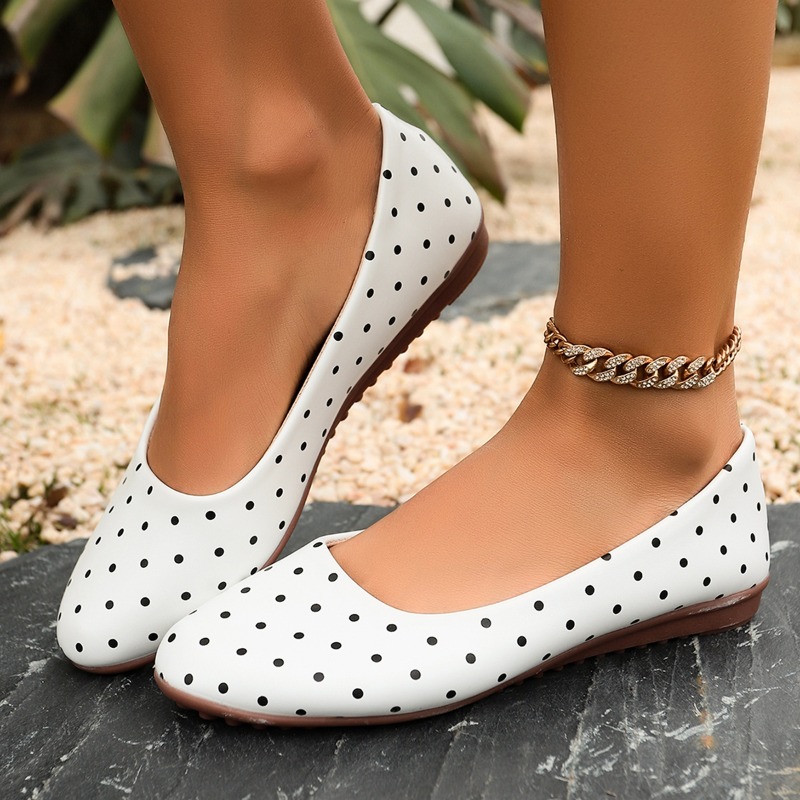 Women'S Shoes Round Toe - Chaussures plates pour femmes, à pois