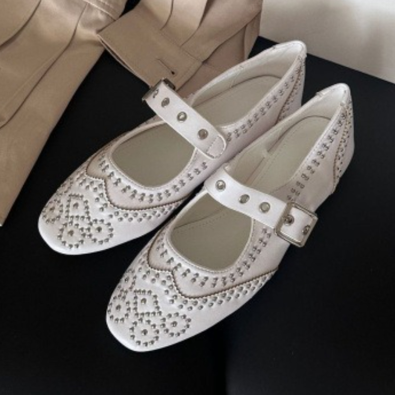 Women'S Shoes Round Toe - Rétro Rivet boucle Design appartements femmes