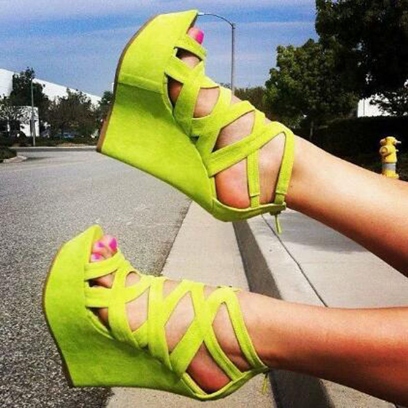 Women'S Shoes Yellow - Sandales compensées à plateforme ajourée en