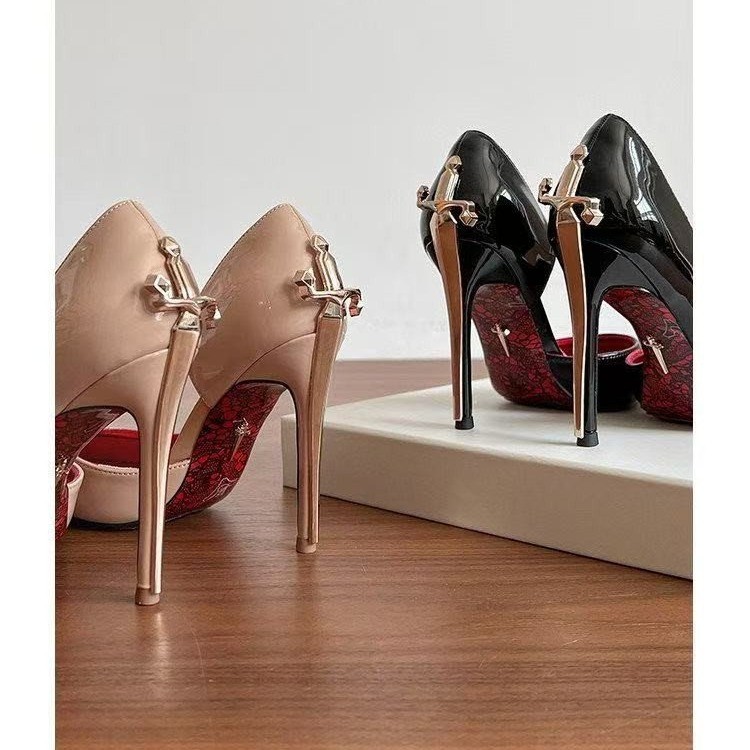 Patent Leather Pump - Escarpins dorés à bout ouvert pour