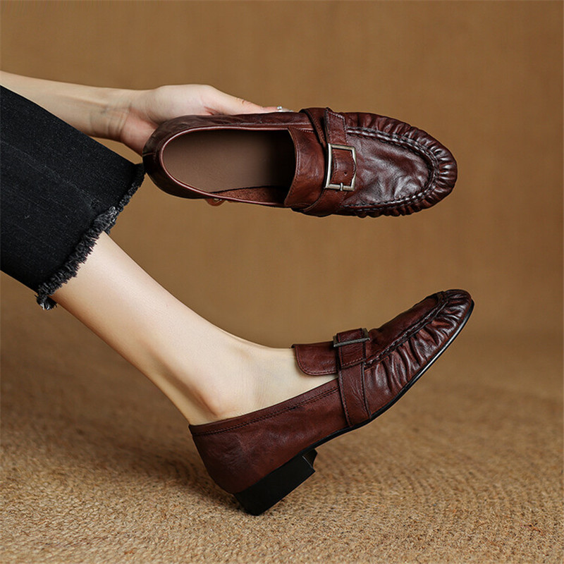 Women'S Shoes Round Toe - Escarpins en cuir véritable pour femmes,