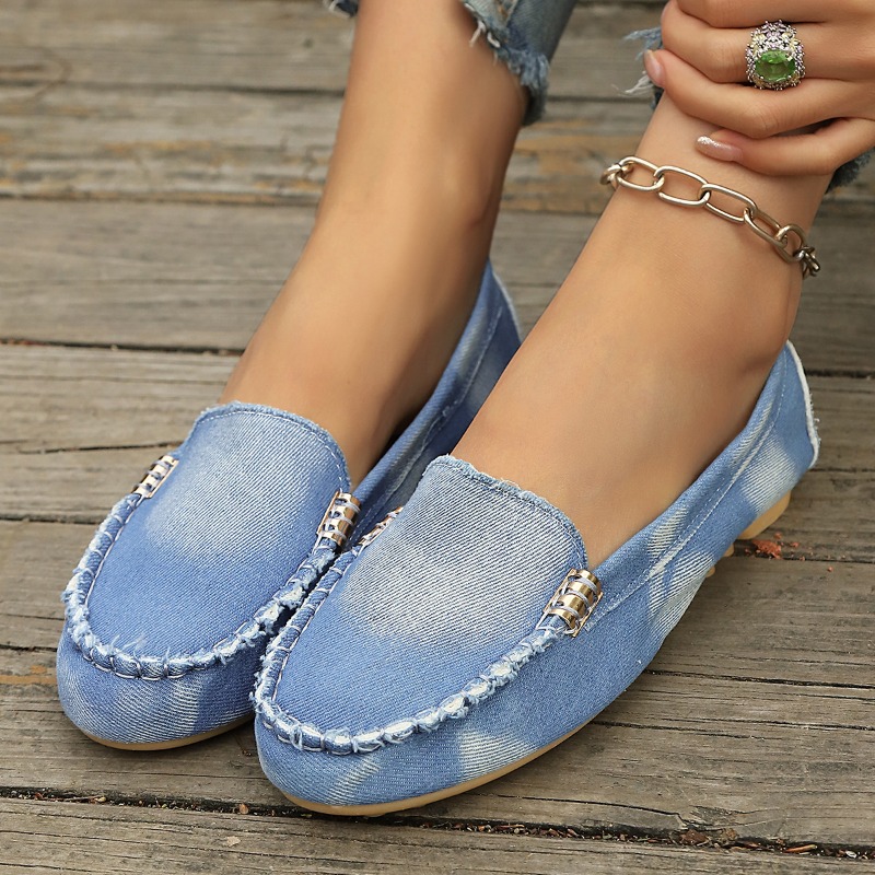 Loafer Flat Women - Mocassins en denim bleu clair tendance,