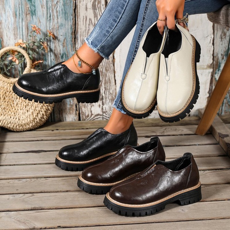 Women'S Shoes Round Toe - Chaussures pour femmes de style britannique