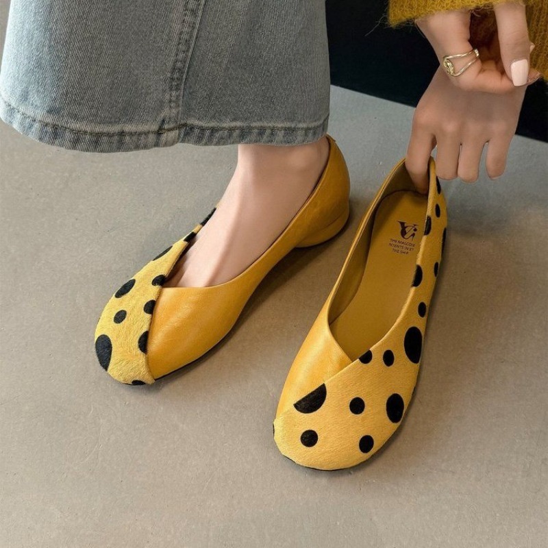 Women'S Shoes Yellow - Chaussures plates en cuir véritable jaunes