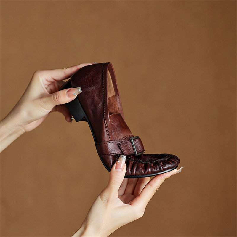 Escarpins en cuir véritable po - Women'S Shoes Round Toe avis et prix