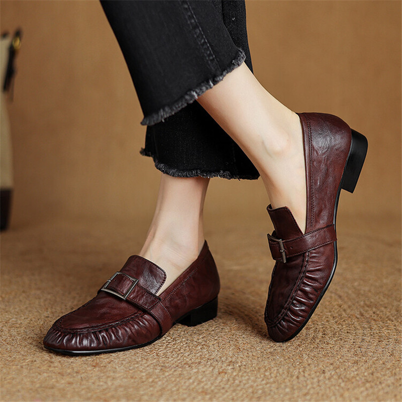 Escarpins en cuir véritable po - Women'S Shoes Round Toe avis et prix
