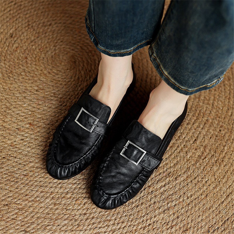 Escarpins en cuir véritable po - Women'S Shoes Round Toe avis et prix