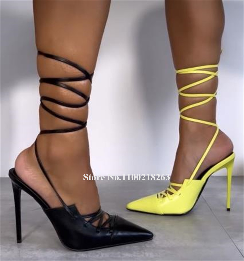 Sandales à talons fins à lacet - Women'S Shoes Yellow avis et prix